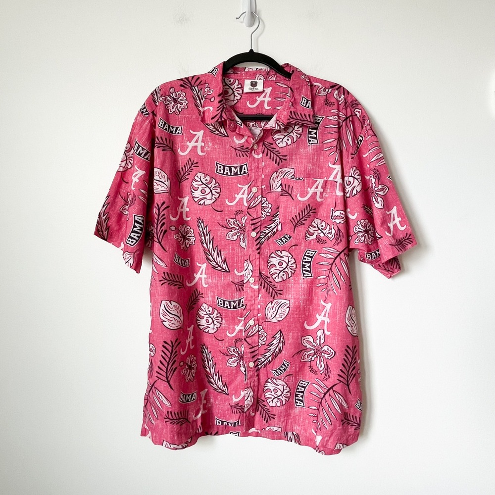 Wes and Willy University of Alabama Hawaiian Floral Button Down Shirt‎ Mens XL